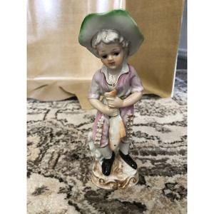 Antique Porcelain Boy Holding Fish